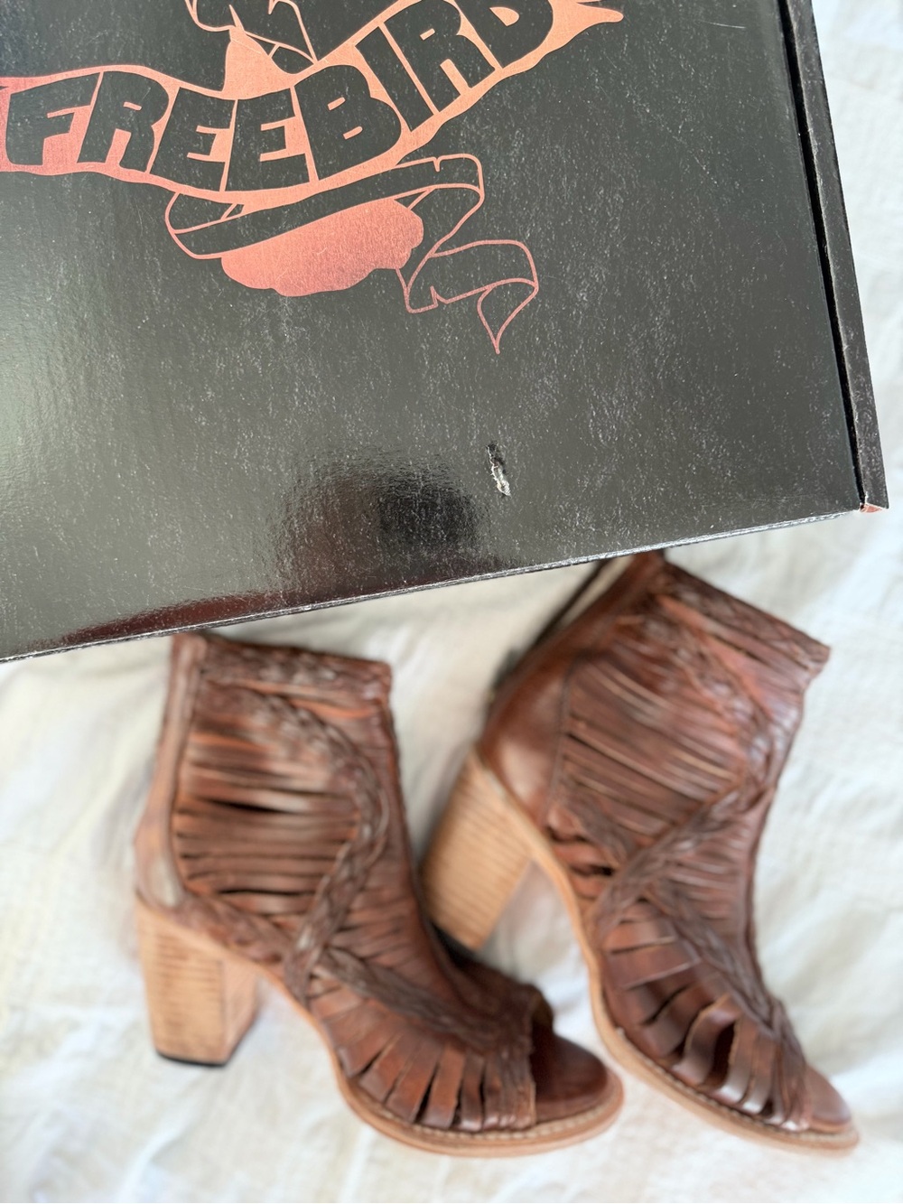 NWT Freebird by Steven Brown Woven Leather Heeled Boots